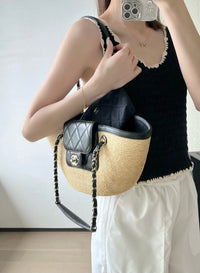 CC 26M Raffia Braided Lambskin Shopping Tote