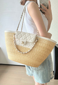CC 26M Raffia Braided Lambskin Shopping Tote