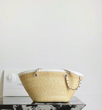 CC 26M Raffia Braided Lambskin Shopping Tote