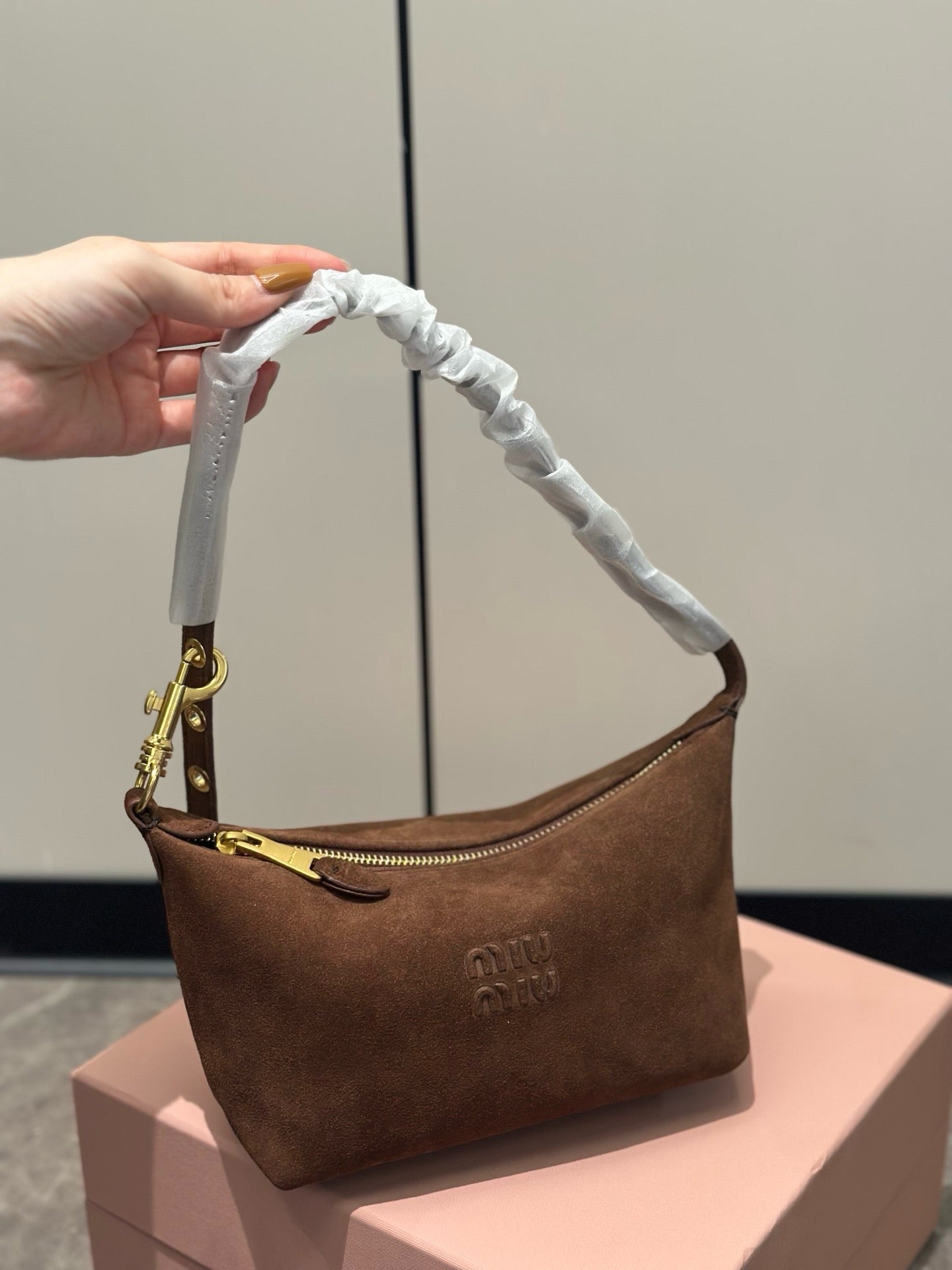 MIU M Suede Shoulder Bag