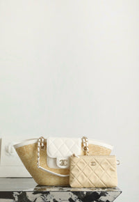 CC 26M Raffia Braided Lambskin Shopping Tote
