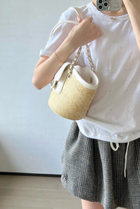 CC 26M Raffia Braided Lambskin Shopping Tote