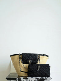 CC 26M Raffia Braided Lambskin Shopping Tote