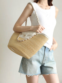 CC 26M Raffia Braided Lambskin Shopping Tote