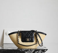 CC 26M Raffia Braided Lambskin Shopping Tote