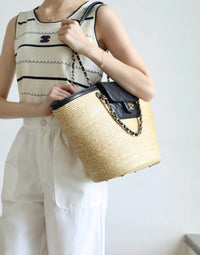 CC 26M Raffia Braided Lambskin Shopping Tote