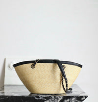 CC 26M Raffia Braided Lambskin Shopping Tote