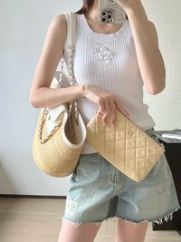 CC 26M Raffia Braided Lambskin Shopping Tote