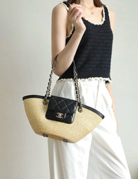CC 26M Raffia Braided Lambskin Shopping Tote