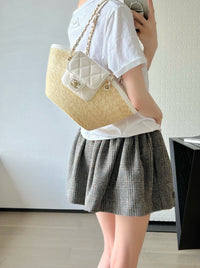 CC 26M Raffia Braided Lambskin Shopping Tote