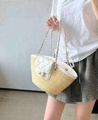 CC 26M Raffia Braided Lambskin Shopping Tote