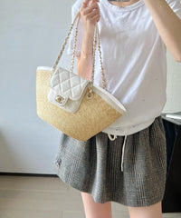 CC 26M Raffia Braided Lambskin Shopping Tote