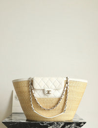 CC 26M Raffia Braided Lambskin Shopping Tote