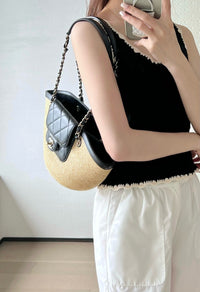 CC 26M Raffia Braided Lambskin Shopping Tote