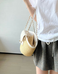 CC 26M Raffia Braided Lambskin Shopping Tote