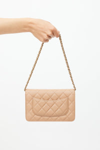 CC Beige Caviar Wallet On Chain GHW