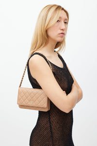 CC Beige Caviar Wallet On Chain GHW