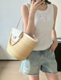 CC 26M Raffia Braided Lambskin Shopping Tote