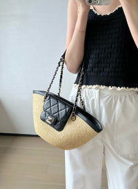CC 26M Raffia Braided Lambskin Shopping Tote