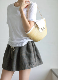 CC 26M Raffia Braided Lambskin Shopping Tote