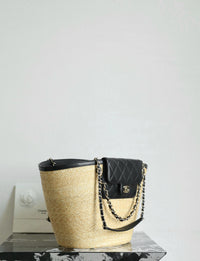 CC 26M Raffia Braided Lambskin Shopping Tote