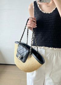 CC 26M Raffia Braided Lambskin Shopping Tote