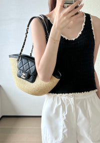 CC 26M Raffia Braided Lambskin Shopping Tote