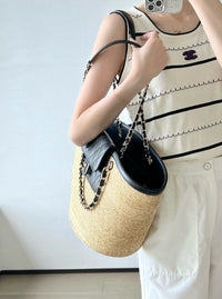 CC 26M Raffia Braided Lambskin Shopping Tote
