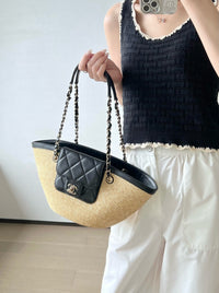 CC 26M Raffia Braided Lambskin Shopping Tote