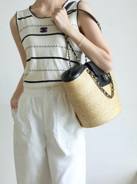 CC 26M Raffia Braided Lambskin Shopping Tote