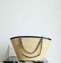 CC 26M Raffia Braided Lambskin Shopping Tote
