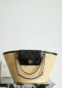 CC 26M Raffia Braided Lambskin Shopping Tote