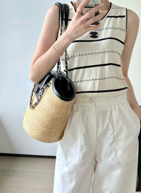 CC 26M Raffia Braided Lambskin Shopping Tote