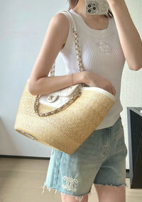 CC 26M Raffia Braided Lambskin Shopping Tote