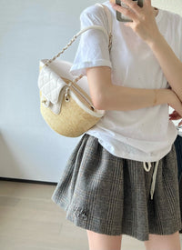 CC 26M Raffia Braided Lambskin Shopping Tote