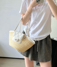 CC 26M Raffia Braided Lambskin Shopping Tote