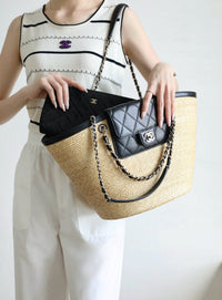 CC 26M Raffia Braided Lambskin Shopping Tote
