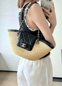 CC 26M Raffia Braided Lambskin Shopping Tote