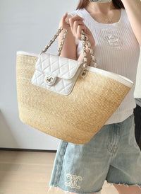 CC 26M Raffia Braided Lambskin Shopping Tote