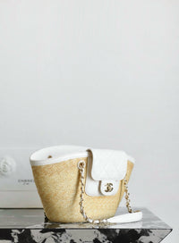 CC 26M Raffia Braided Lambskin Shopping Tote